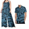 Custom on Demand Set of Couples Hawaiian Tropical Floral Big Size Shirt and Casual Women Halter Rompers Polynesian Couple Suit