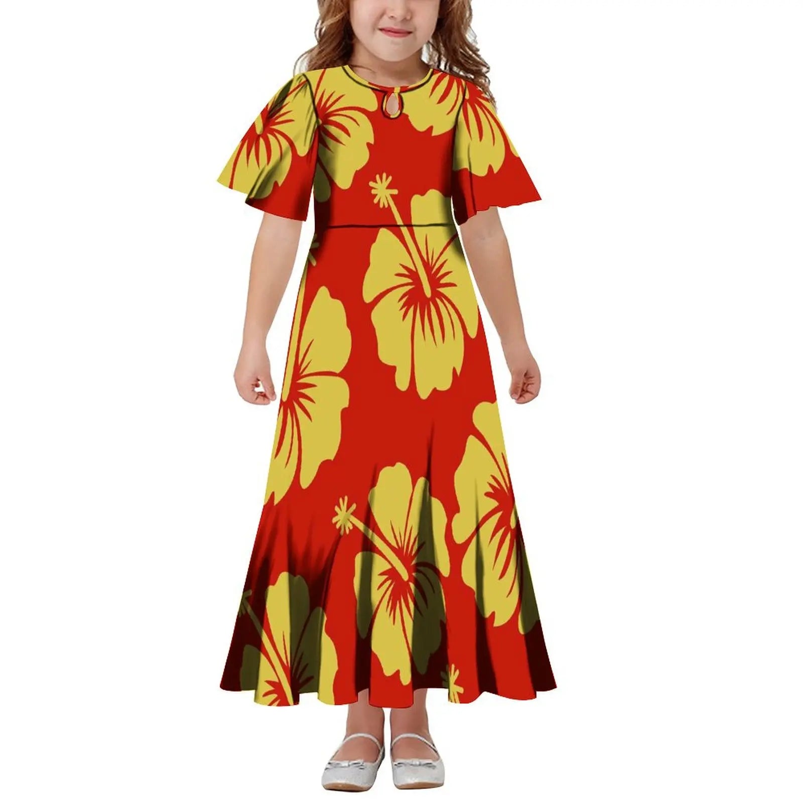 New Hawaiian Style Drop Collar Design Baby Girls Long Dress Children Size in Dresses Fit Flare Toddle Girls Dresses for Kids