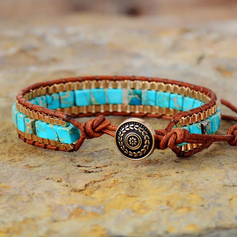 Fashion Imperial Stone Hand-woven Leather Bracelet for Men and Women  AdjustableStylish Natural Gemstone Boho Chic Jewelry