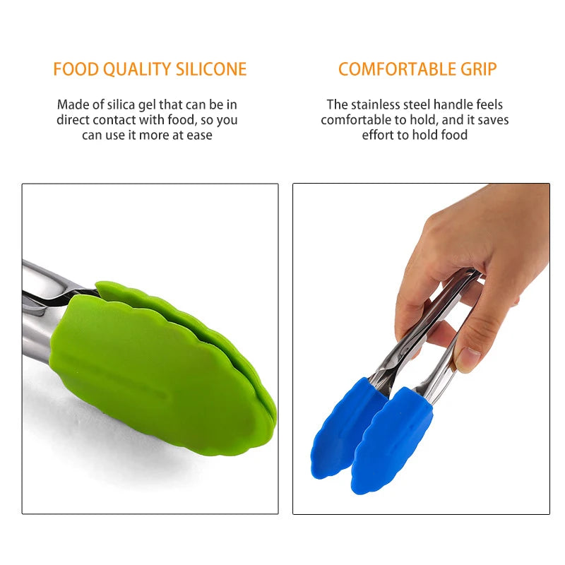 Stainless Steel Silicone Food Tong  Kitchen Tongs Silicone Non-slip Cooking Clip Clamp BBQ Salad Tools Grill Kitchen Accessories