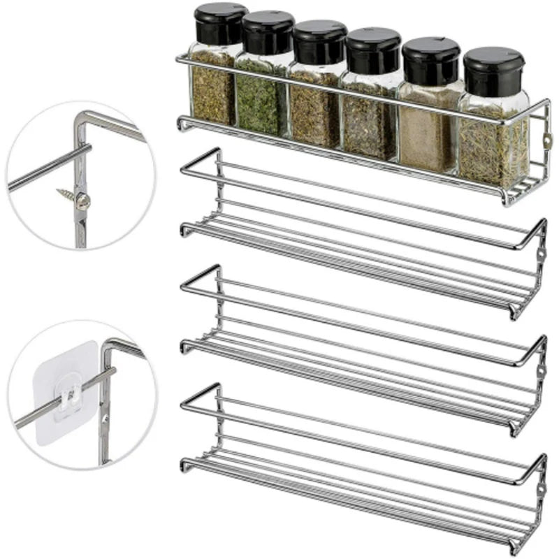 Kitchen Organizer Metal Hanging Spice Racks For Home Restaurant Wall-Mounted Seasoning Shelf Spice Jar Storage Rack Single Layer