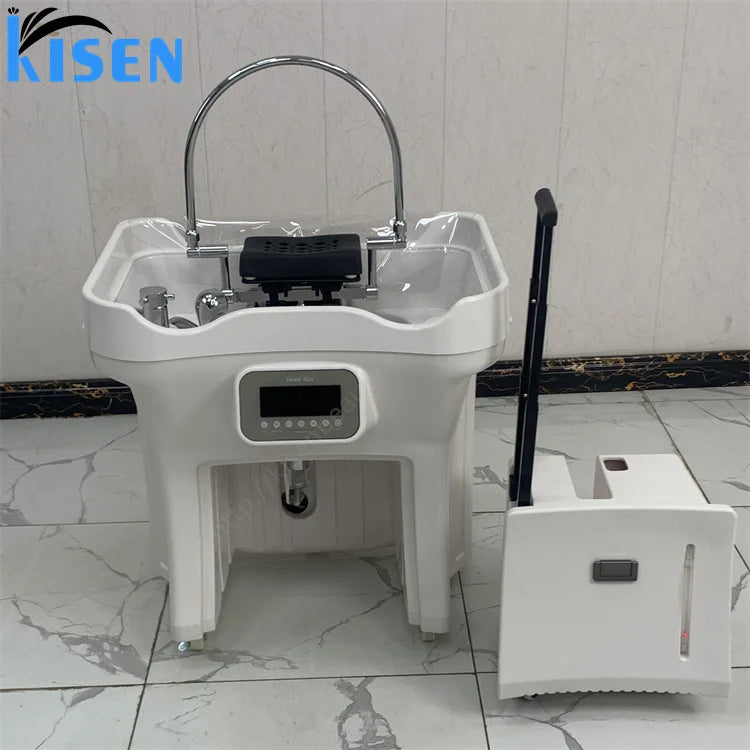 Kisen Portable Head Spa Sink Salon Hair Wash Bowl 2 tank Mobile Hair Wash Basin Portable New Shampoo Basin for Luxury Salon