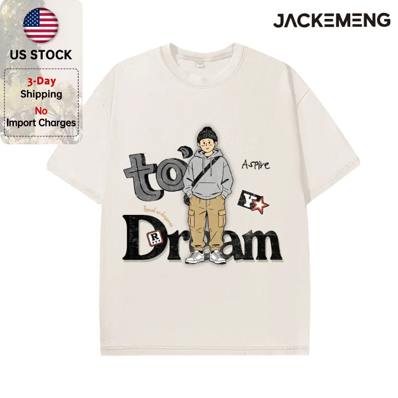 Oversized Washed Retro Cartoon Streetwear Print Tshirt USA Stock Wholesale Y2K Casual Tee