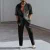 S-5XL Trendy and Fashionable Lapel Short Sleeved Shirt Loose Pants Casual Sports Set