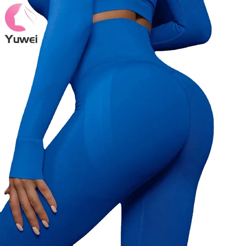 Quick Dry High Waist Gym Fitness Yoga Pants Seamless Leggings Solid Ladies' Sports Yoga Scrunch Legging Made Spandex/Nylon