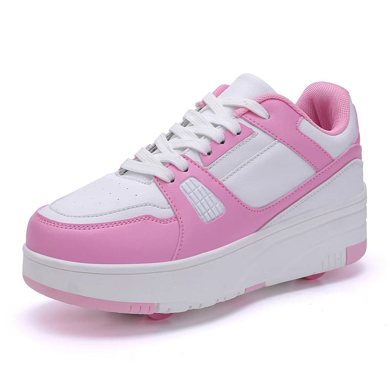 High Quality Four-Wheel Rampage Leather Sports Shoes for Boys and Girls Explosive Sneakers with TPR Sole for Roller Skating