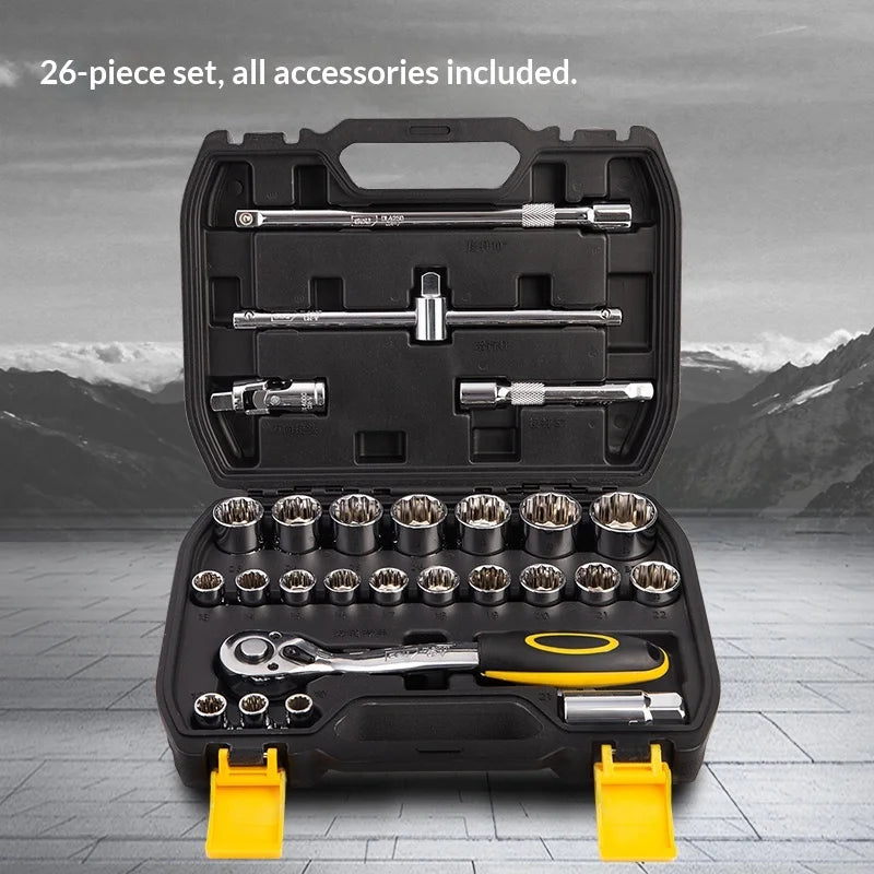 Deli Machine Repair Car Repair Toolbox Ratchet Multi-Function Socket Wrench Set DL2026T Made in Mainland China