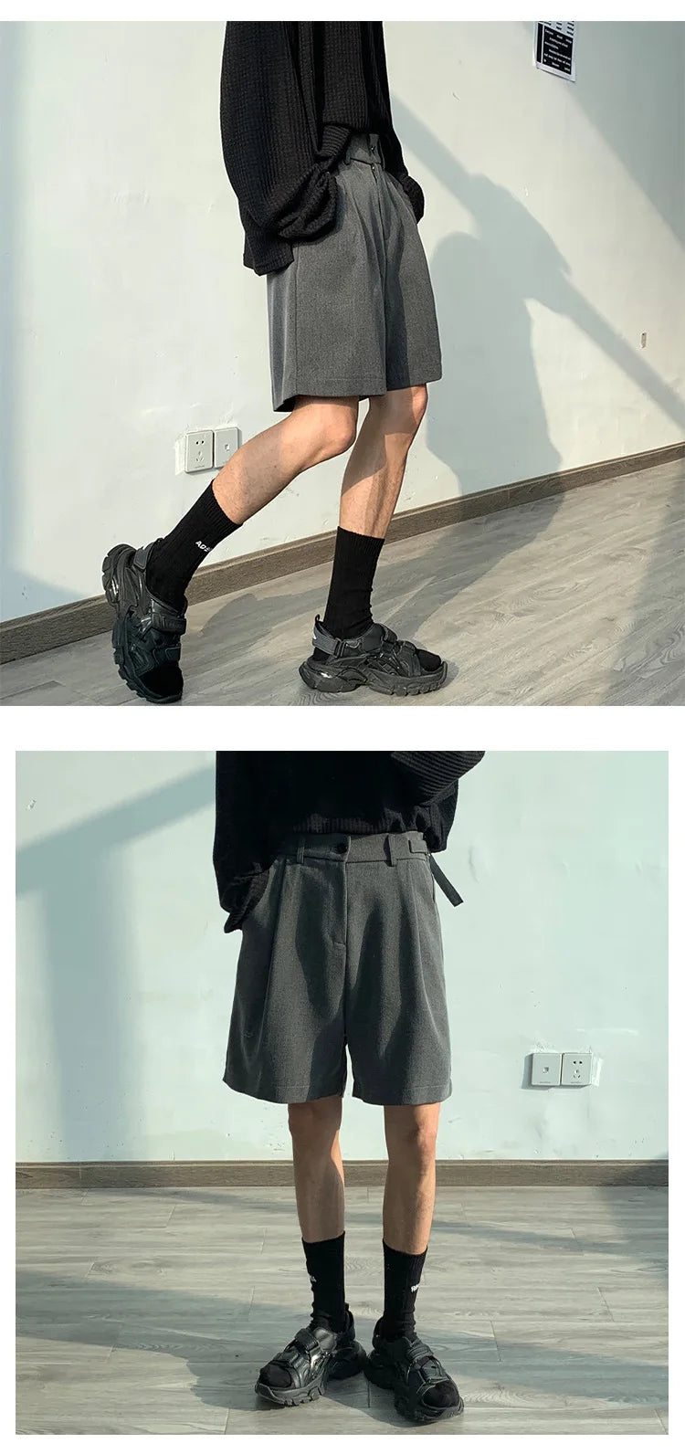 Fashion Casual Shorts Men Summer Korean Chic Wide Leg Trousers Male Knee-length Sashes Draped Loose Retro Popular High Street