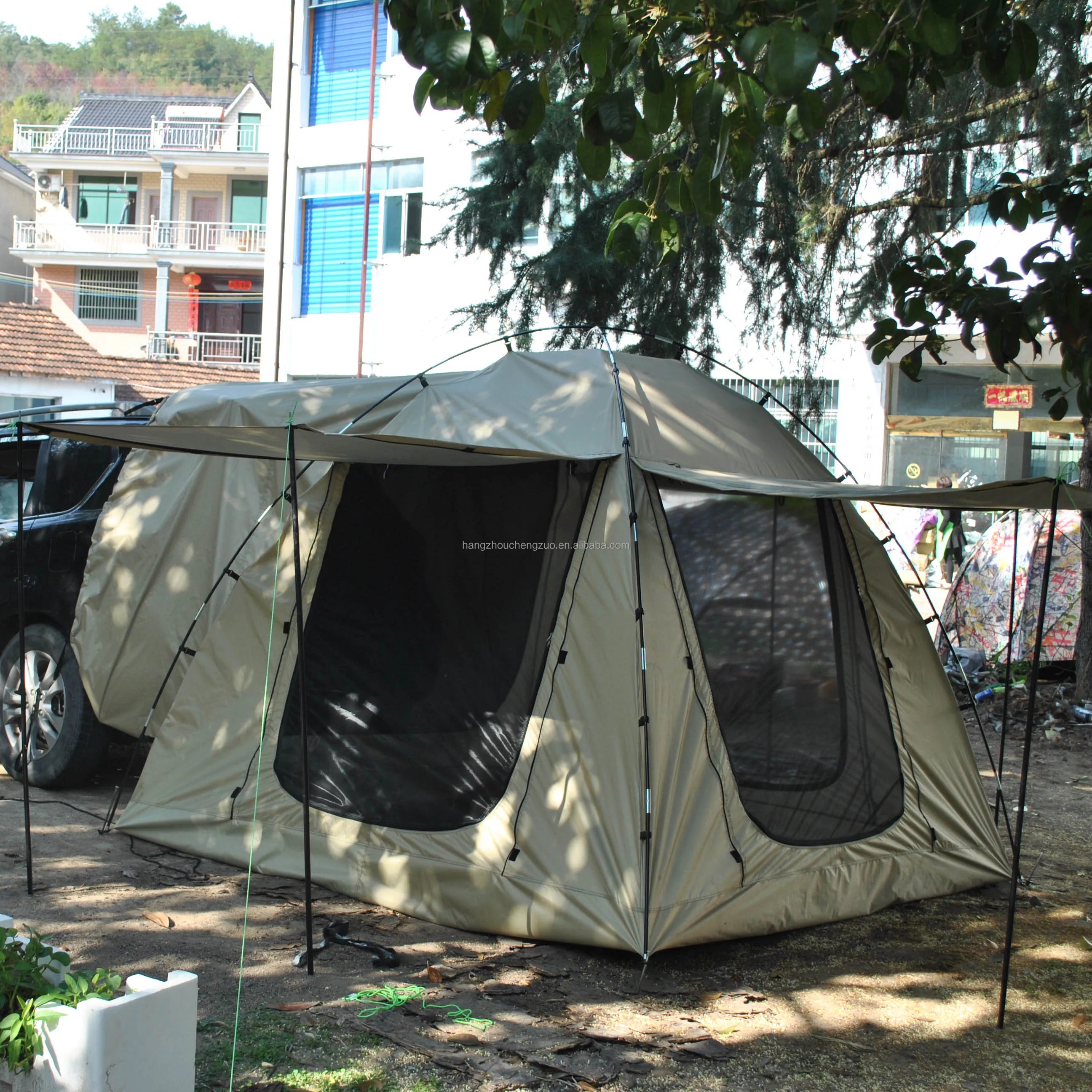 6-Person Size Car Rear Tent with Four Large Window Car Tailgate Tent Back SUV Tent with Large Awning, 6 Person Trunk Tent