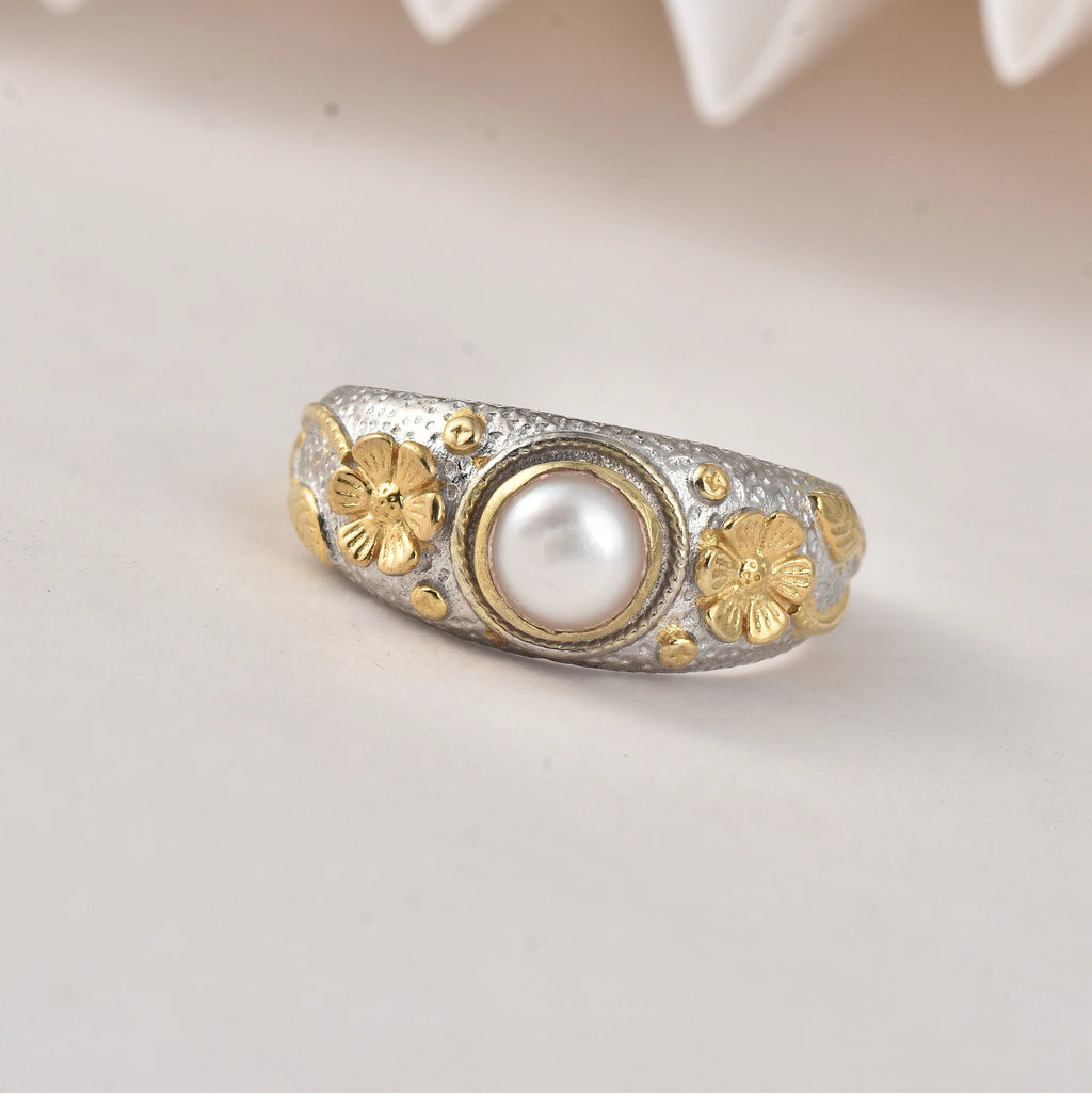 Rainbow Moonstone Ring 925 Sterling Silver Gold Plated Vintage Floral Handmade Designer Gemstone Jewelry Women Moku Jewellery