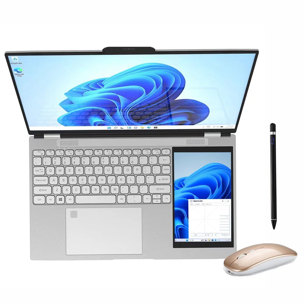 Hot Wholesale Brand New Ultrathin  15.6" +7" Dual Display N100 32G RAM 1TB  2TB SSD Touch Screen Business Office Aluminum Laptop