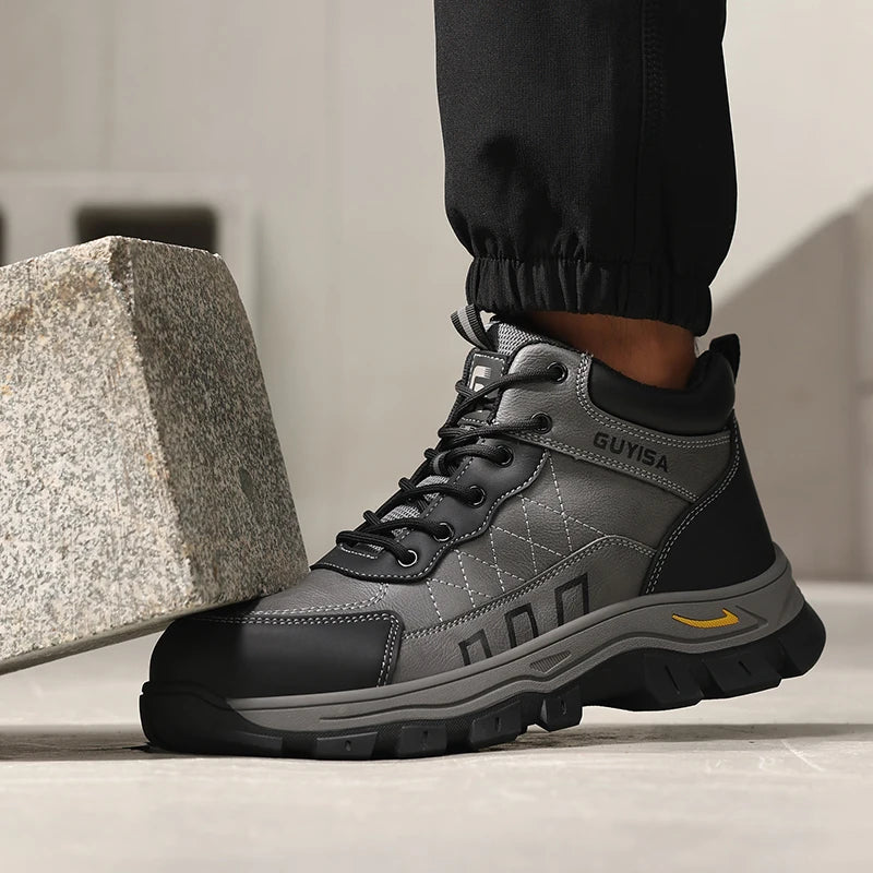 GUYISA Microfiber Rubber All Season High-top Shoes Durable Puncture-resistant Steel Toe Cap