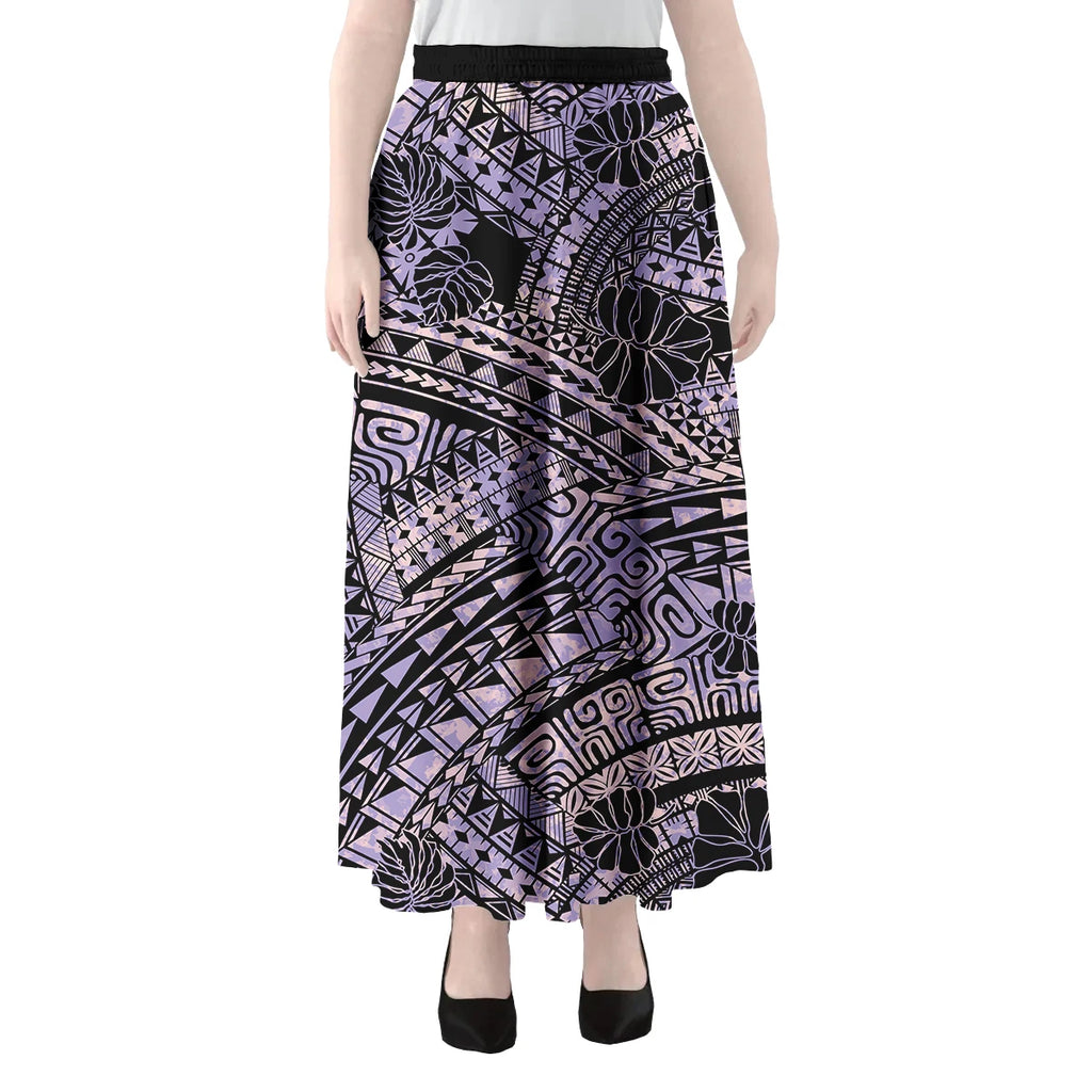 Polynesian Hawaii Tribal Printed Women Skirts Vintage High Waisted Elegant A-Link Long Maxi Skirt Casual Holiday Beach Skirt