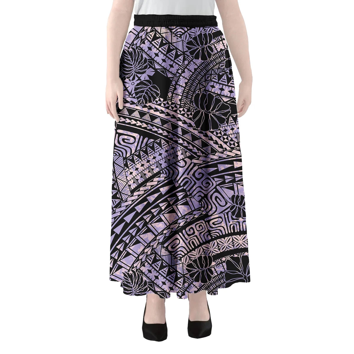 Polynesian Hawaii Tribal Printed Women Skirts Vintage High Waisted Elegant A-Link Long Maxi Skirt Casual Holiday Beach Skirt