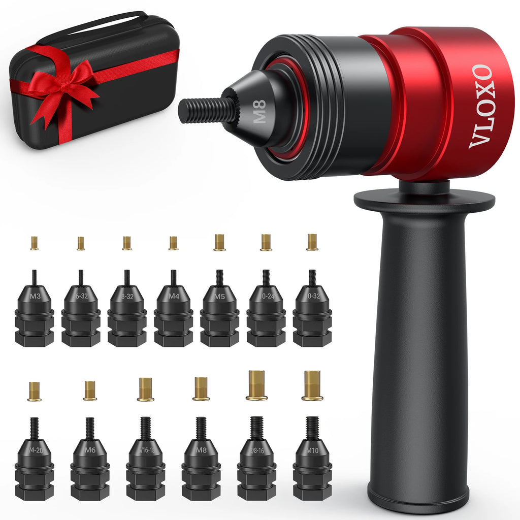 VLOXO Rivet Nut Drill Adapter for Electric Drill, Upgraded Rivet Gun Kit with 13 Different Iron Heads