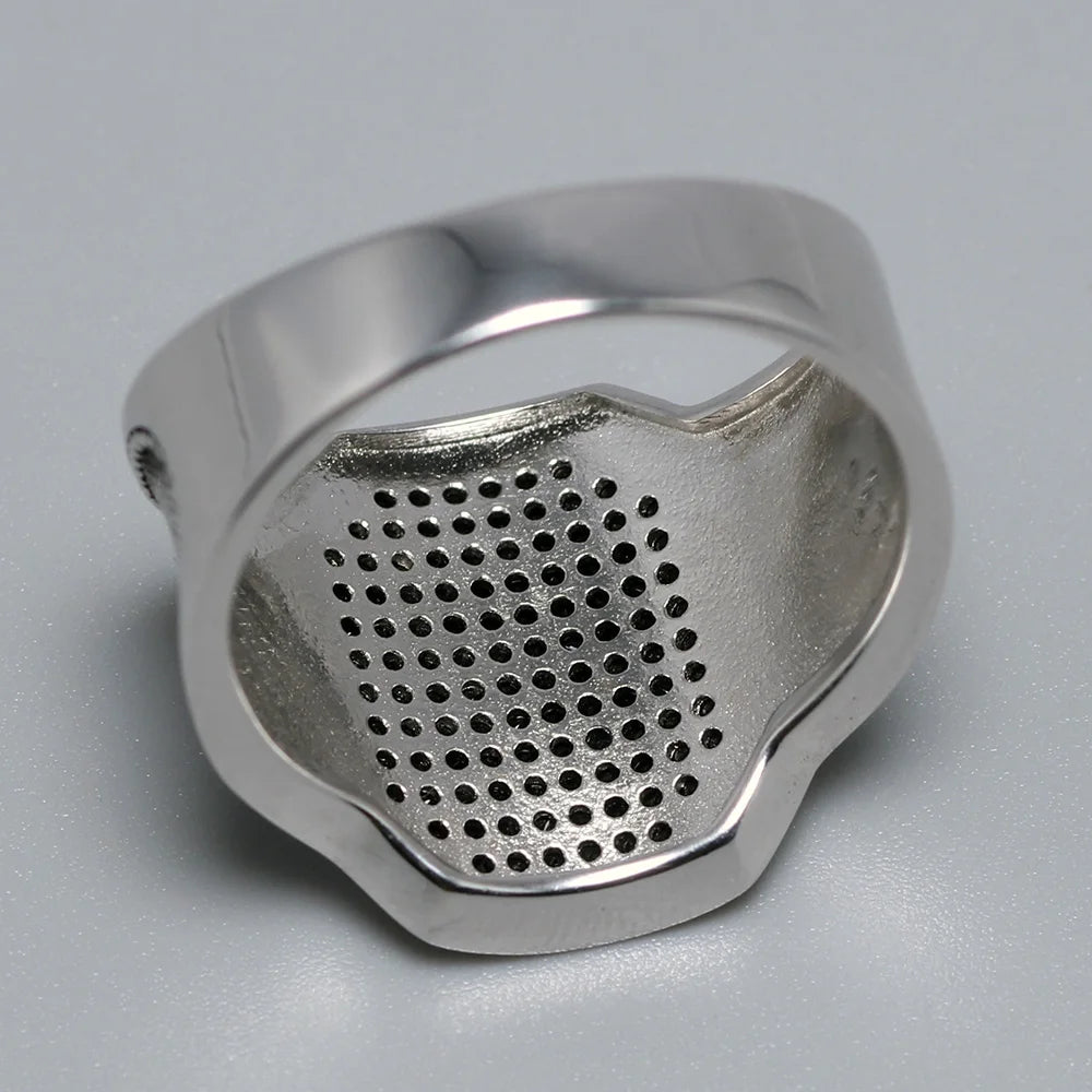 925 Sterling Silver Natural Black Zircon Stone Curved Design Turkish Men Rings