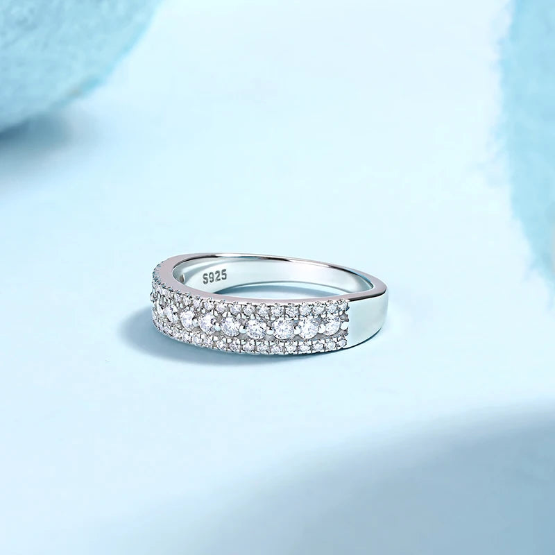 Women Luxury Jewelry 925 Sterling Ring Womens Full Gemstone Moissanite Ring Plated Three Rows Eternity Band Minimalist Rings