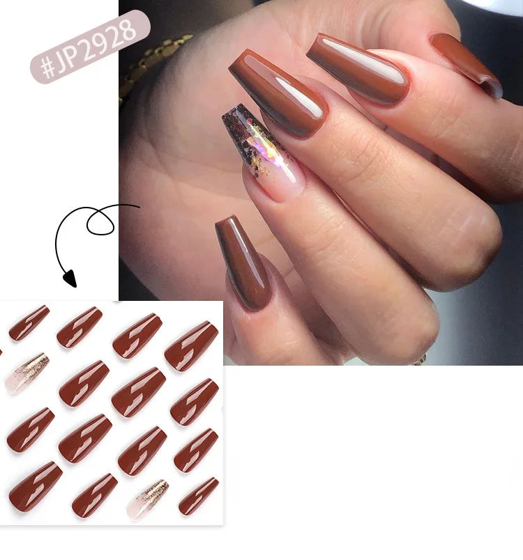 Dropshipping 24 Pcs French Style Romantic Art Acrylic Press on Nails Artificial Fingernails Candy False Nails Dating  Party 2792