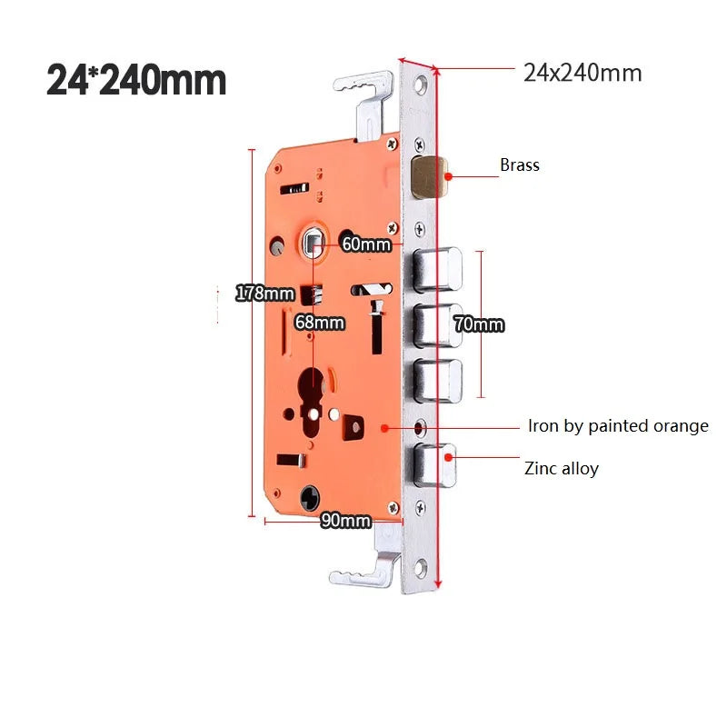 Universal Half Stainless Steel Anti-Theft Mortise Door Lock Body Thickened Security Door Lock Part Hardware Fittings