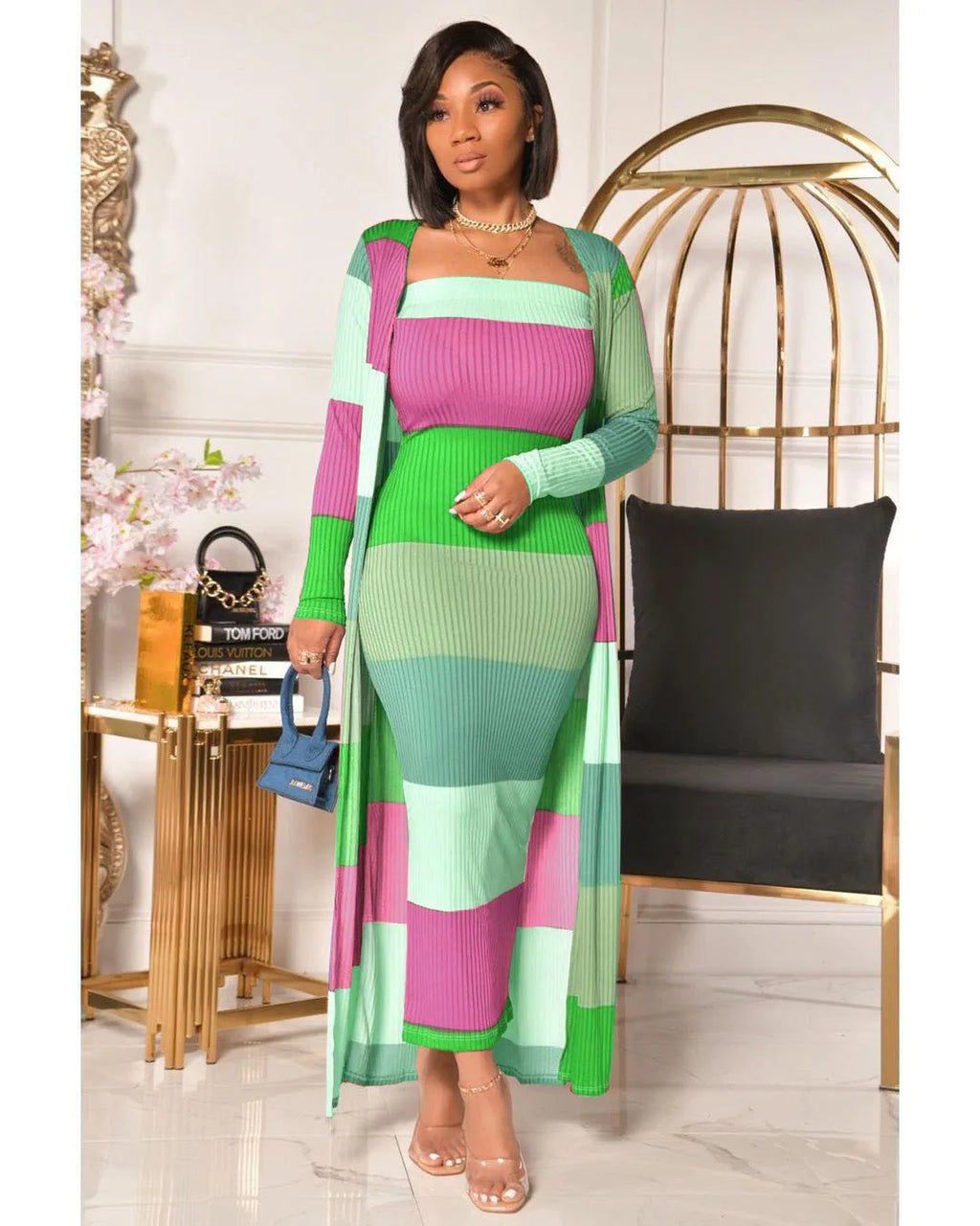 2022 New Autumn Winter Hotsale Fashion Printed Multicolor Coat Two-piece Nightclub Suit Women Dress Women Casual 2 Piecesets