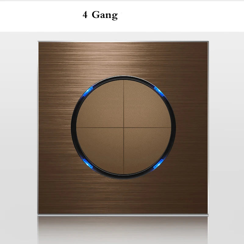 1 2 3 4 Gang 1 Way 2 Way Household Wall Switch Socket Aluminum Brushed Brown Panel LED Indicator Switch 86*86mm