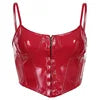 Deep Love Pu Leather Camisole Y2k Tank Top Fashionable Woman Summer Breasted Spaghetti Strap Tops Women Clothes