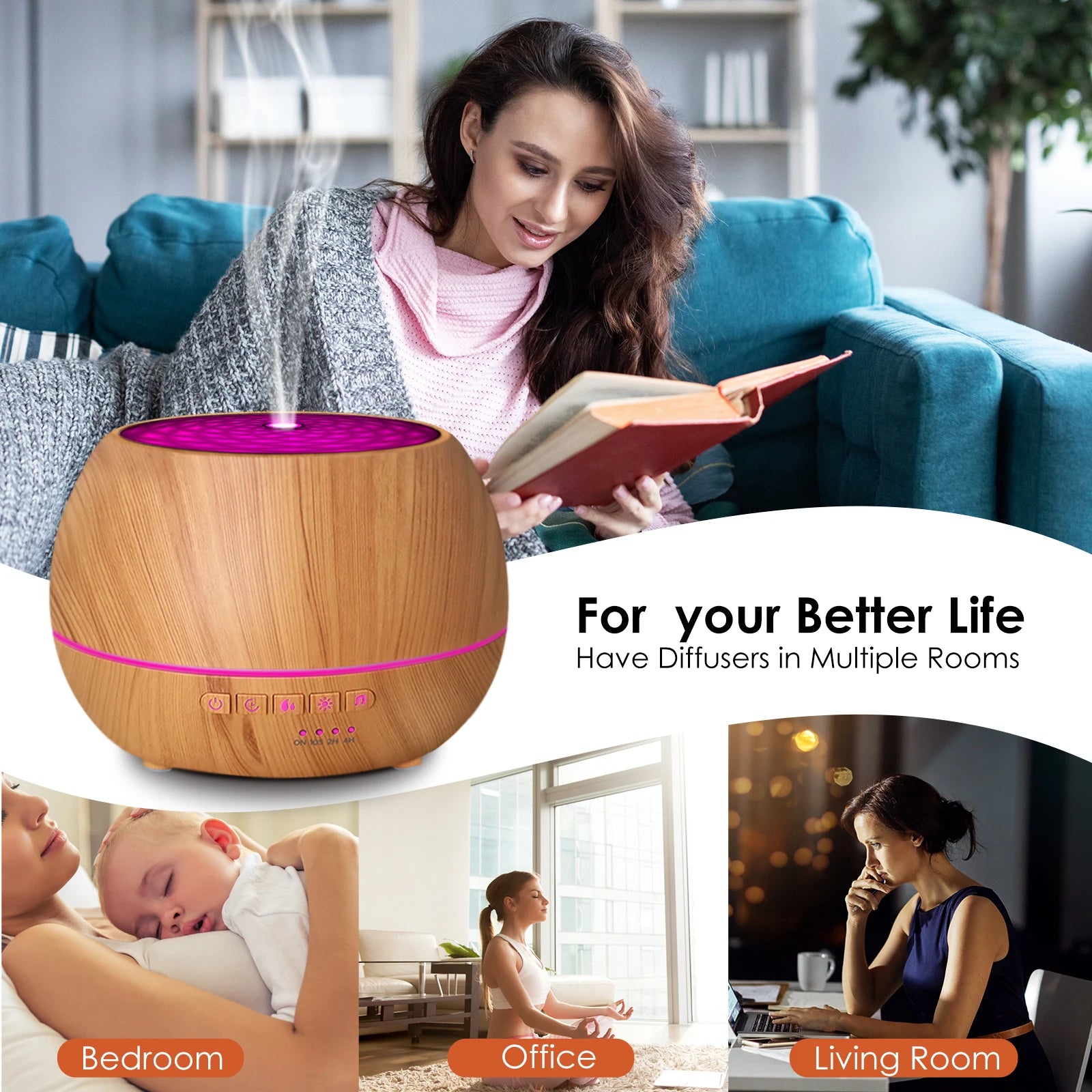 Smart Alexa 500ML Electric Essential Oil Aromatherapy Ultrasonic 36dB Low Noise App-Controlled Wifi Aroma Diffuser Home Office