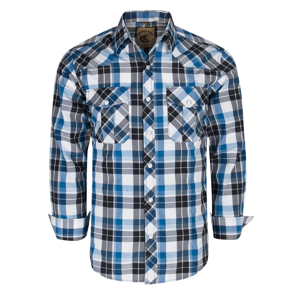 Men's Western Cowboy Long Sleeve Pearl Snap Casual Plaid Work Shirts