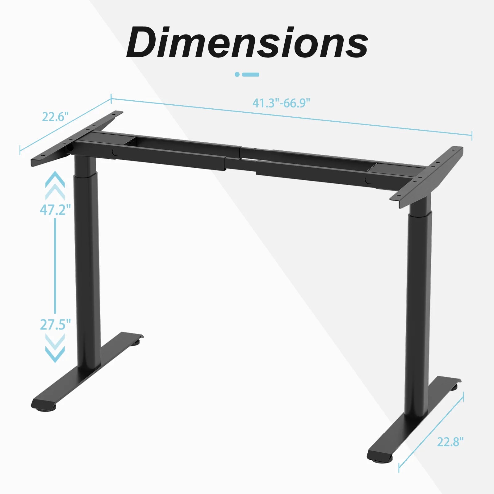 Dual Motor Standing Desk Frame with Oval Legs, Sturdy Adjustable Height Legs for Home Office Workstation (Black)