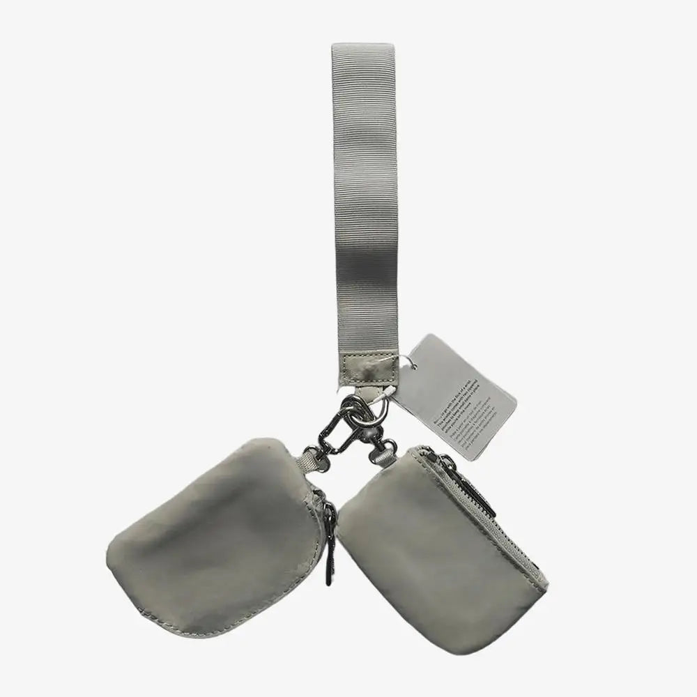 Light Weight Nylon Zipper Dual Pouch Portable Business Wristlet Hanging Keychain Bag in USA Overseas Warehouse
