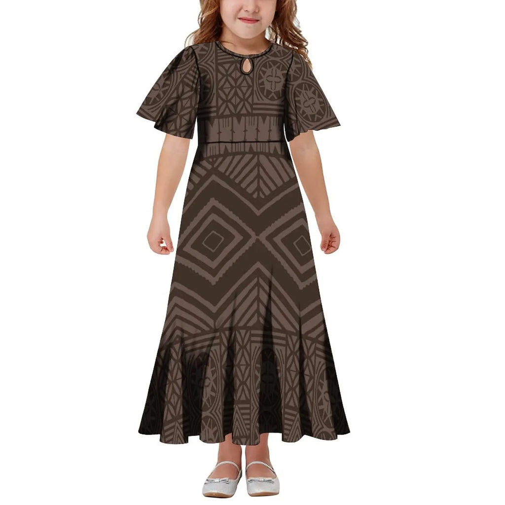 New Hawaiian Style Drop Collar Design Baby Girls Long Dress Children Size in Dresses Fit Flare Toddle Girls Dresses for Kids