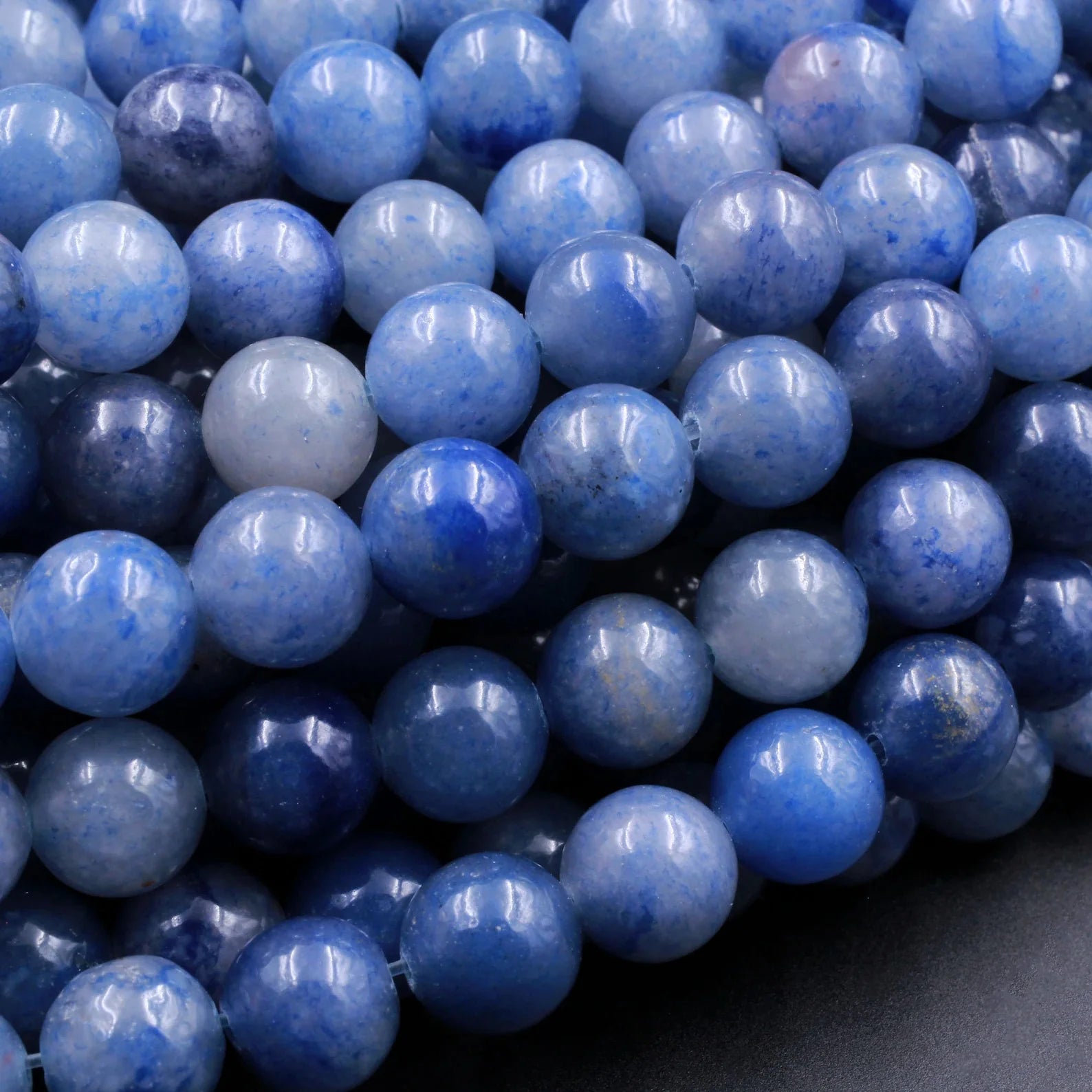 Great Gems Natural Blue Aventurine 4mm 6mm 8mm 10mm Ball Beads White Gemstone 15.5" Strand for Anniversary & Wedding Casual