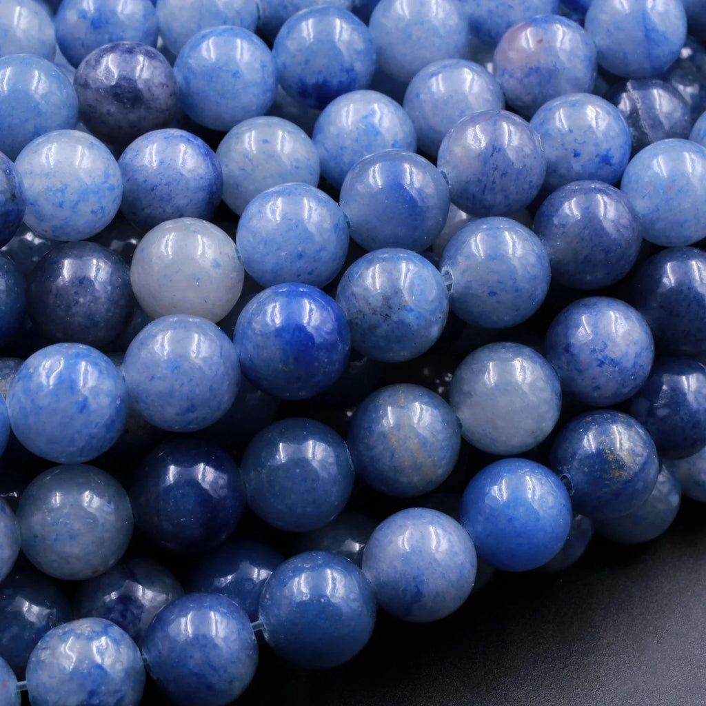 Great Gems Natural Blue Aventurine 4mm 6mm 8mm 10mm Ball Beads White Gemstone 15.5" Strand for Anniversary & Wedding Casual