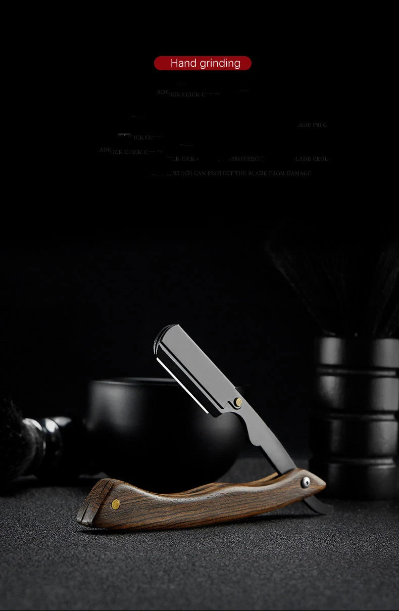 wooden trimmer manual shaver professional straight edge stainless steel sharp barber razor folding shaving blade shave beard cut