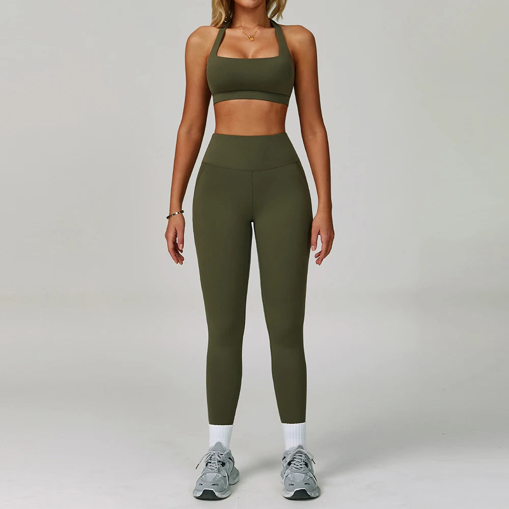 New Fashion Yoga Bra and Gym Leggings Shorts Set Custom logo Workout Flare Leggings Shorts Set for Women