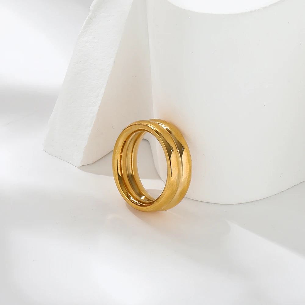 High End Gold Finish Chunky Stainless Steel Band Rings for Women New Stainless Steel Jewelry Gold Band
