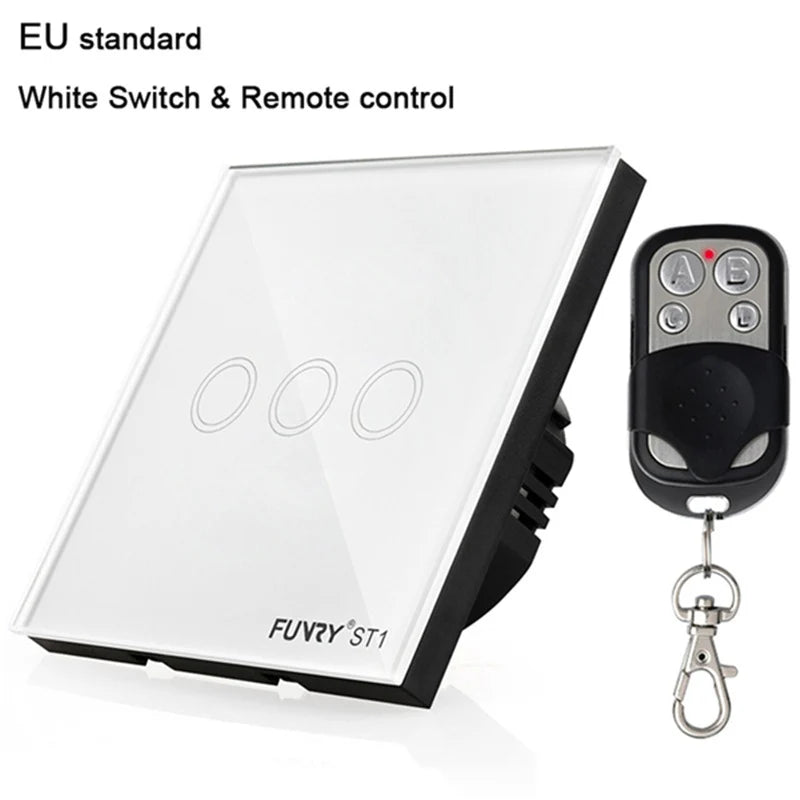 EU Standard 2Gang 170-240V 433MHz Wall Switch Touch Switch Smart Remote Control Luxury Crystal Glass Surface Waterproof 86*86mm