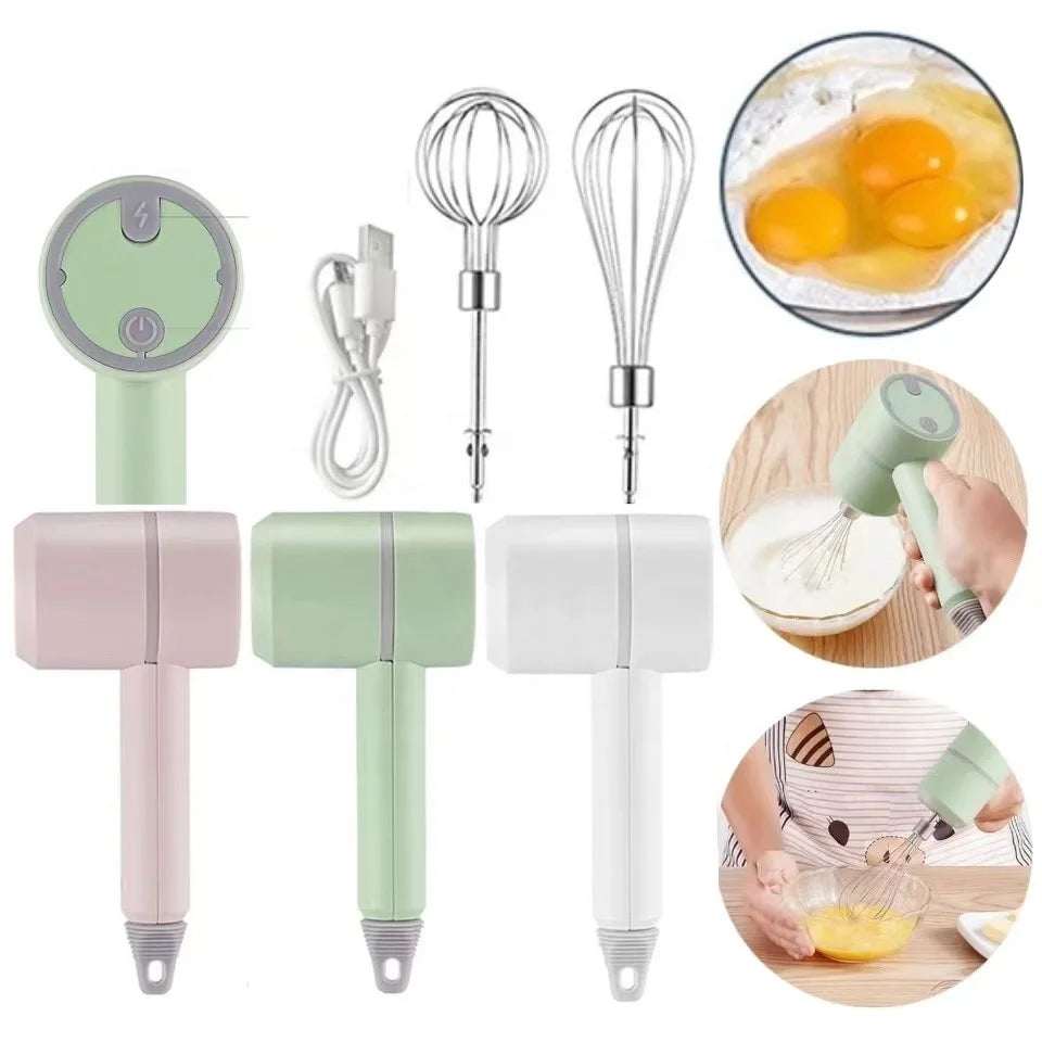 USB Rechargeable 3-in-1 Mini Portable Electric Kitchen Hand Mixer Wireless Garlic Chopper Cordless Whisk for Car Cordless