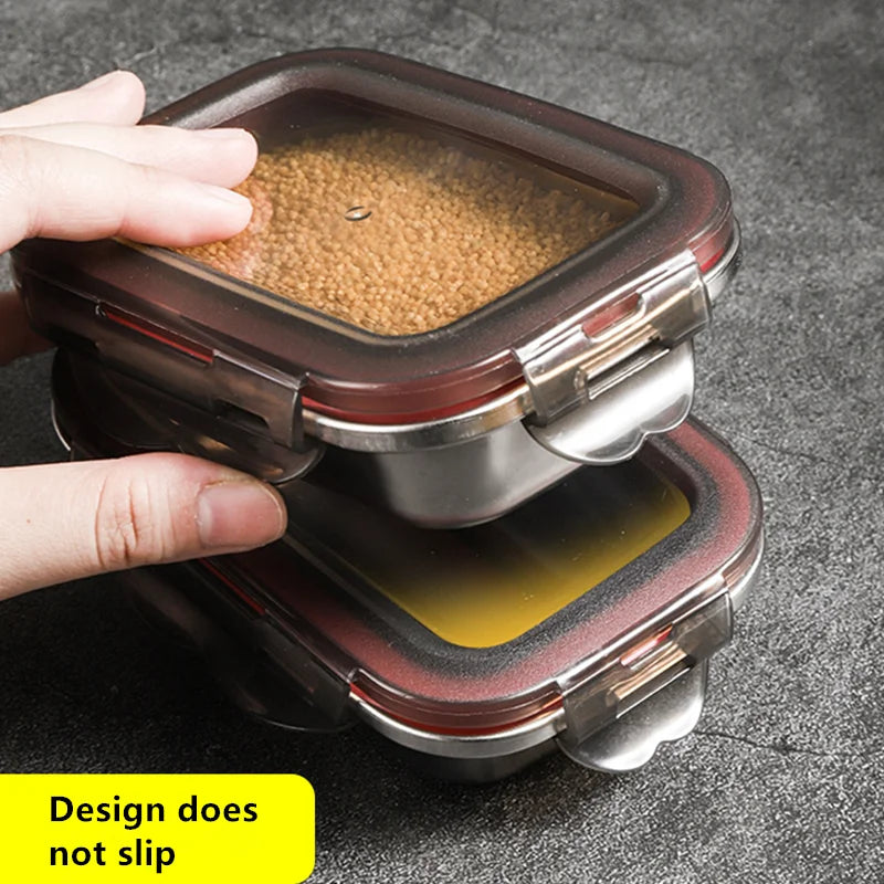 4Pcs/Set 304 Stainless Steel Lunch Box Microwave Heating Bento Box Fruit Food Sauce Fresh-keeping Box Refrigerator Container Box