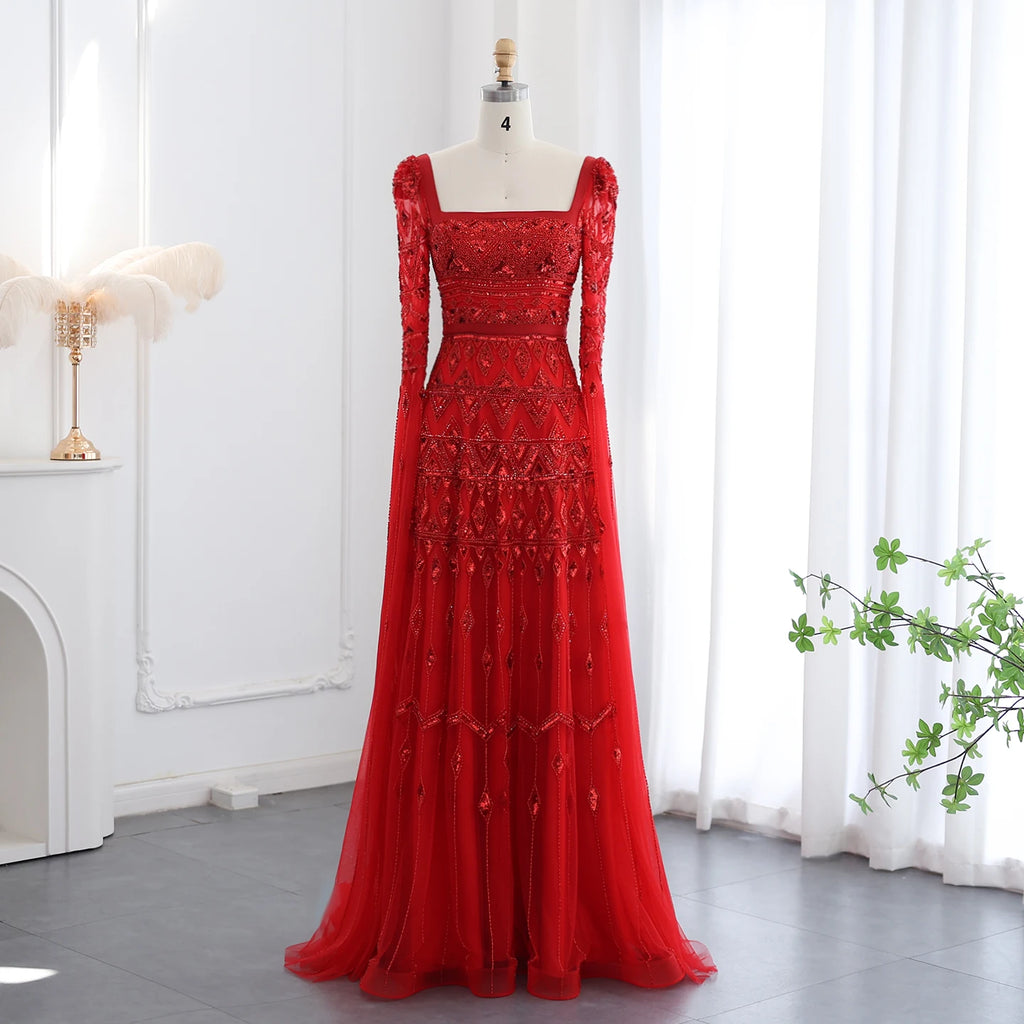 Sharon Said SS461 Luxury Wine Red Arabic Burgundy Evening Dress With Cape Sleeves Elegant Dubai Women Wedding Party Gowns