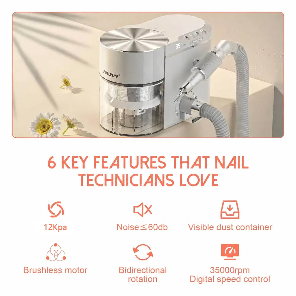 2 in 1 Nail Drill Machine with Vacuum Dust Collector 35000RPM Electric Nail File for Acrylic Nails Salon Use