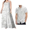 Custom on Demand Set of Couples Hawaiian Tropical Floral Big Size Shirt and Casual Women Halter Rompers Polynesian Couple Suit