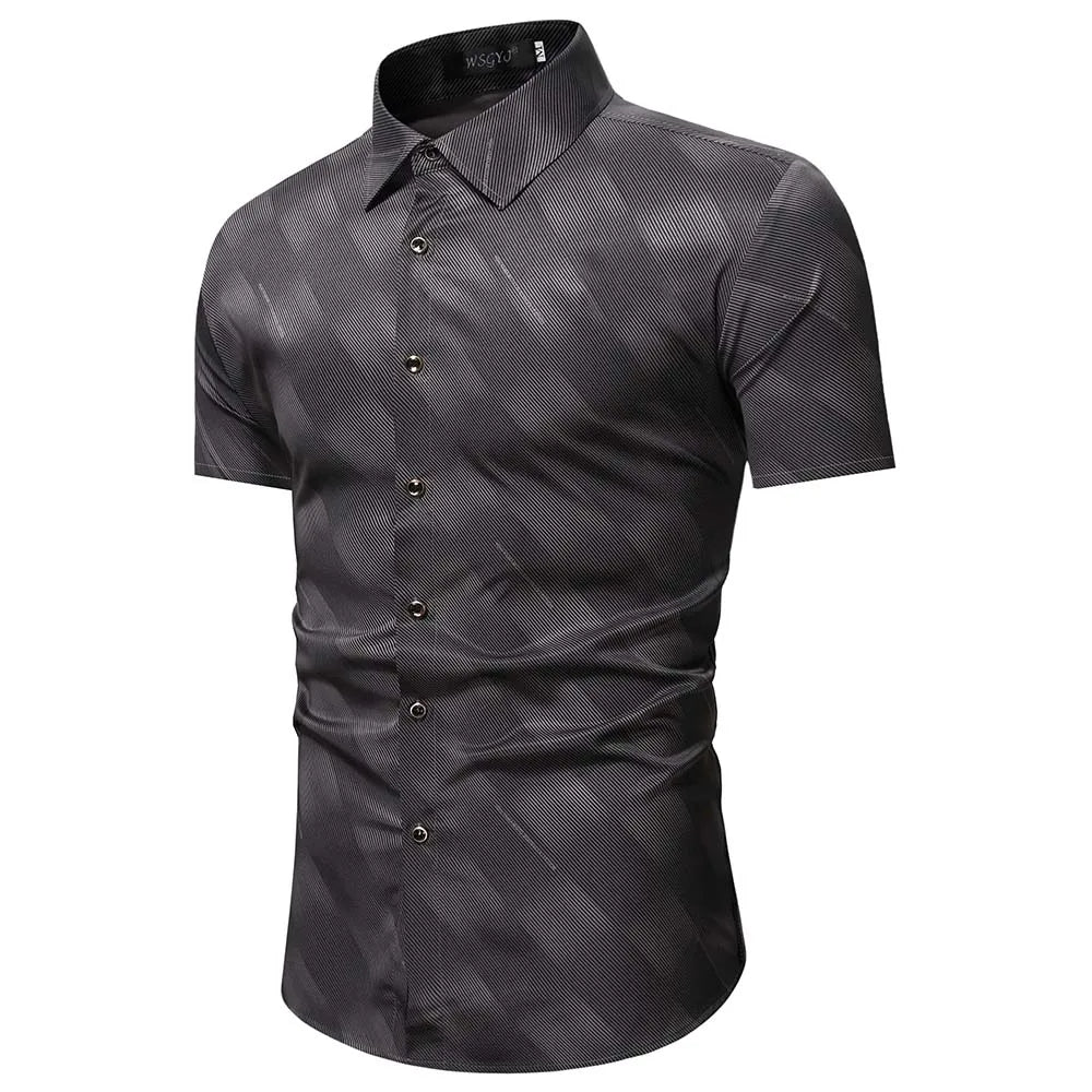 Summer Business Social Chemise Homme Casual Party Short Sleeve Striped Shirt Men Dress Luxury Button Up Fashion Mens Clothes