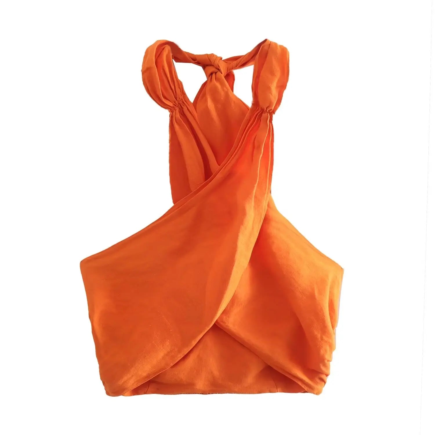 PB&ZA Women 2024 Summer New Fashion Hanging Neck Linen Tank Tops Vintage Backless Thin Straps Female Camis Chic Tops