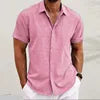 Men's Casual Button Down Shirt Short Sleeve Anti-Pilling Yarn Dyed for Beach Summer Wedding Knitted Weaving Method