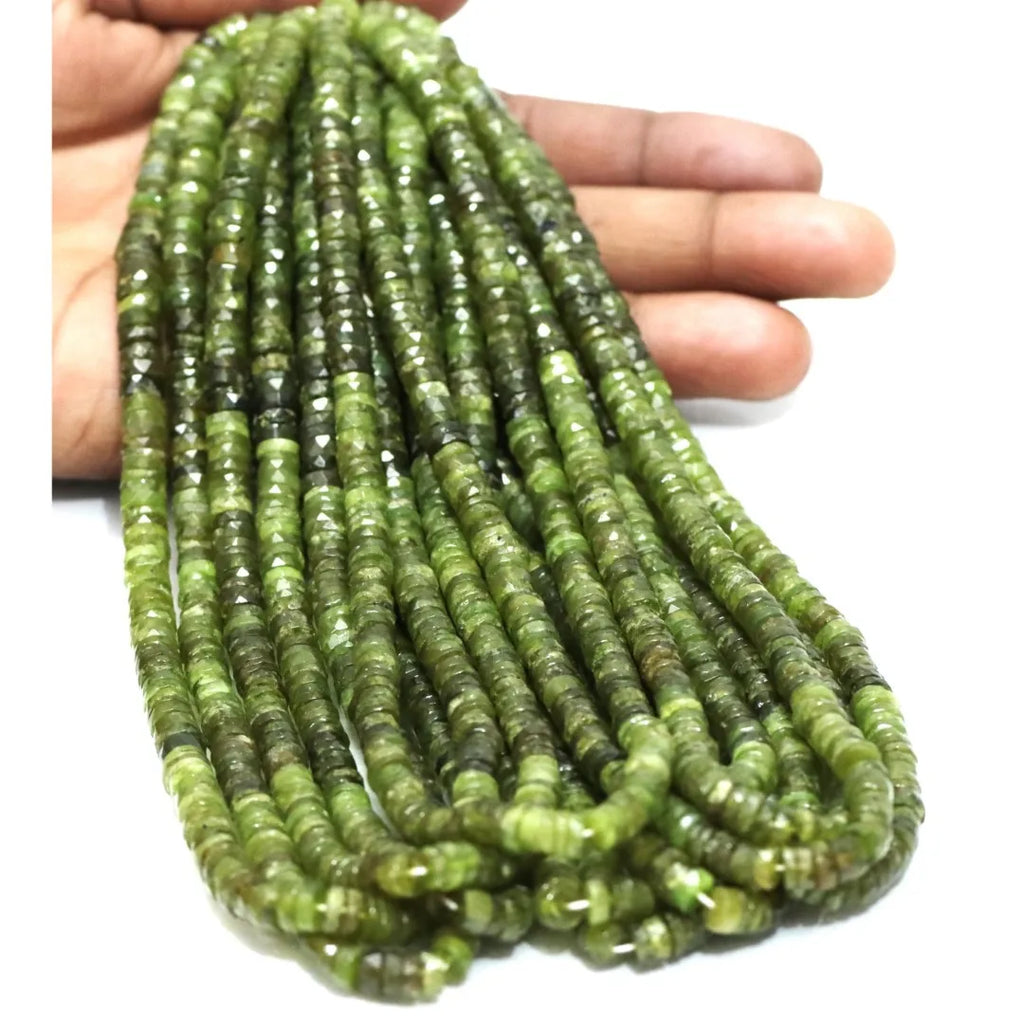 Wholesale RADHIKA GEMS 'N' BEADS Vessonite Gemstone Heishi Beads 100% Natural AAA Shaded Olive Faceted Tyre Shaped 16" Length