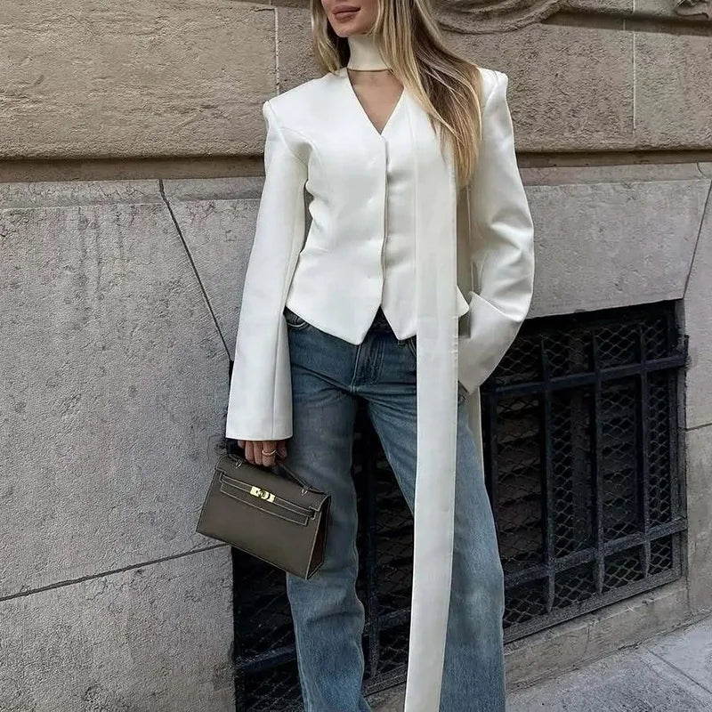 AIMEISI Fashion Simple Solid Ribbon Elegant Women's Suits & Blazers Casual Long-sleeved Women's Jackets Women's Blazers