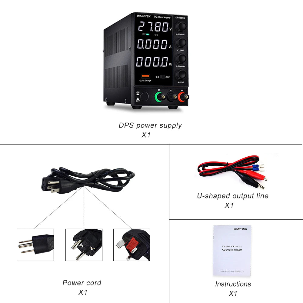 WANPTEK 60V 5A BENCH DC ADJUSTABLE POWER SUPPLY, DC POWER, REPAIR, LAB, DESIGN, SCHOOLS, TEST, ELECTROPLATE, CHARGE, DPS605U