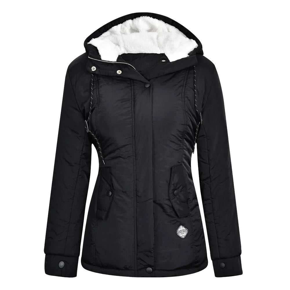 2025 New UZZDSS Winter Women Warm Parkas Hooded Thick Plush Coats Female Mid-Long Cotton Jacket Warm Coat Outwear Suit Jackets
