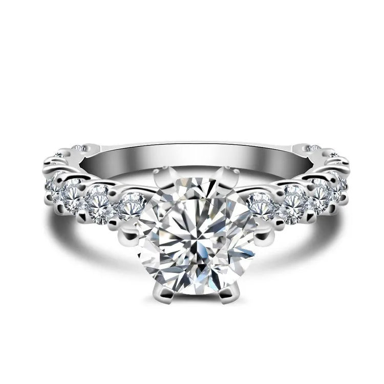 Wedding Ring Wholesale 925 Sterling Silver Casual Rings 2ct Big Moissanite Rhodium Plated for Ladies
